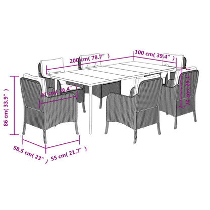Set da Pranzo da Giardino 7 pz Nero con Cuscini in Polyrattan - homemem39