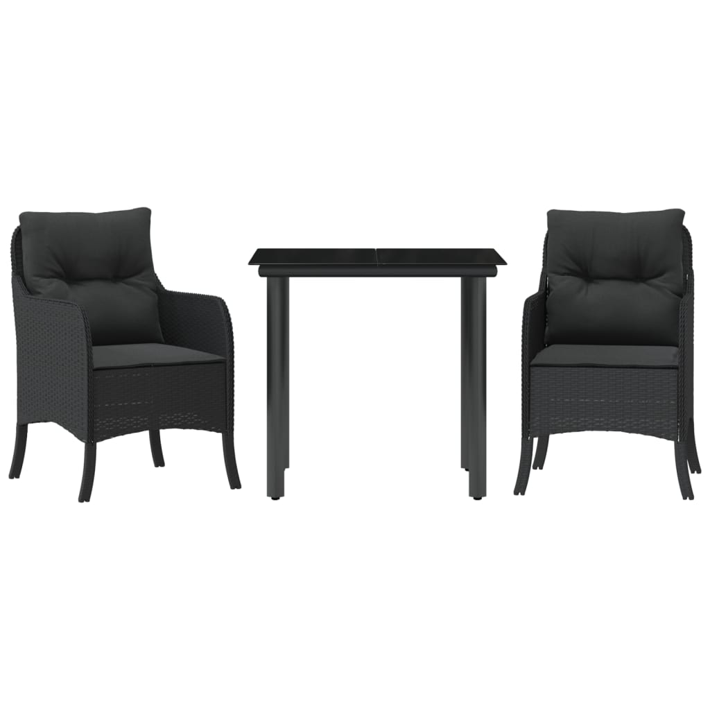 Set da Pranzo da Giardino 3 pz con Cuscini Nero in Polyrattan - homemem39
