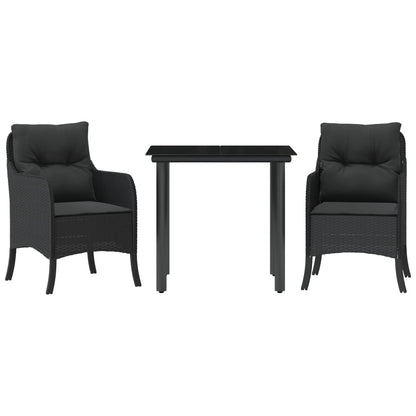 Set da Pranzo da Giardino 3 pz con Cuscini Nero in Polyrattan - homemem39