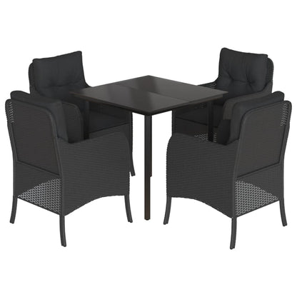 Set da Pranzo da Giardino 5 pz Nero con Cuscini in Polyrattan - homemem39