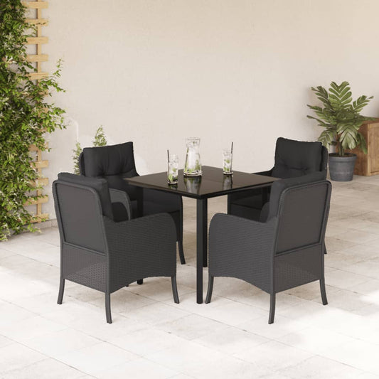 Set da Pranzo da Giardino 5 pz Nero con Cuscini in Polyrattan - homemem39