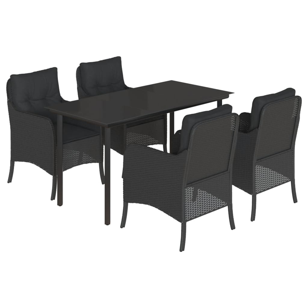 Set da Pranzo da Giardino 5 pz Nero con Cuscini in Polyrattan