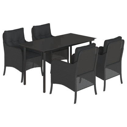 Set da Pranzo da Giardino 5 pz Nero con Cuscini in Polyrattan