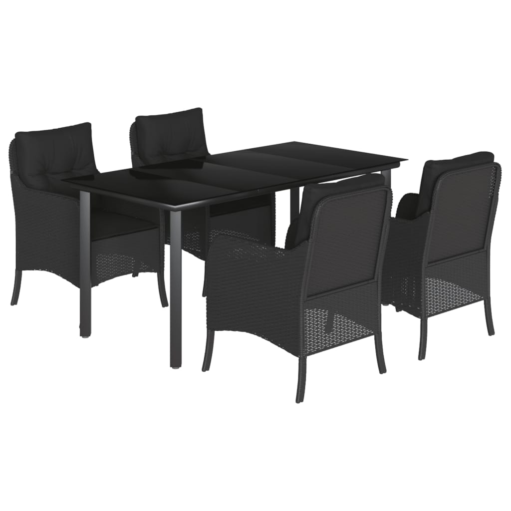 Set da Pranzo da Giardino 5 pz Nero con Cuscini in Polyrattan | homemem39