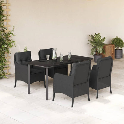 Set da Pranzo da Giardino 5 pz Nero con Cuscini in Polyrattan | homemem39