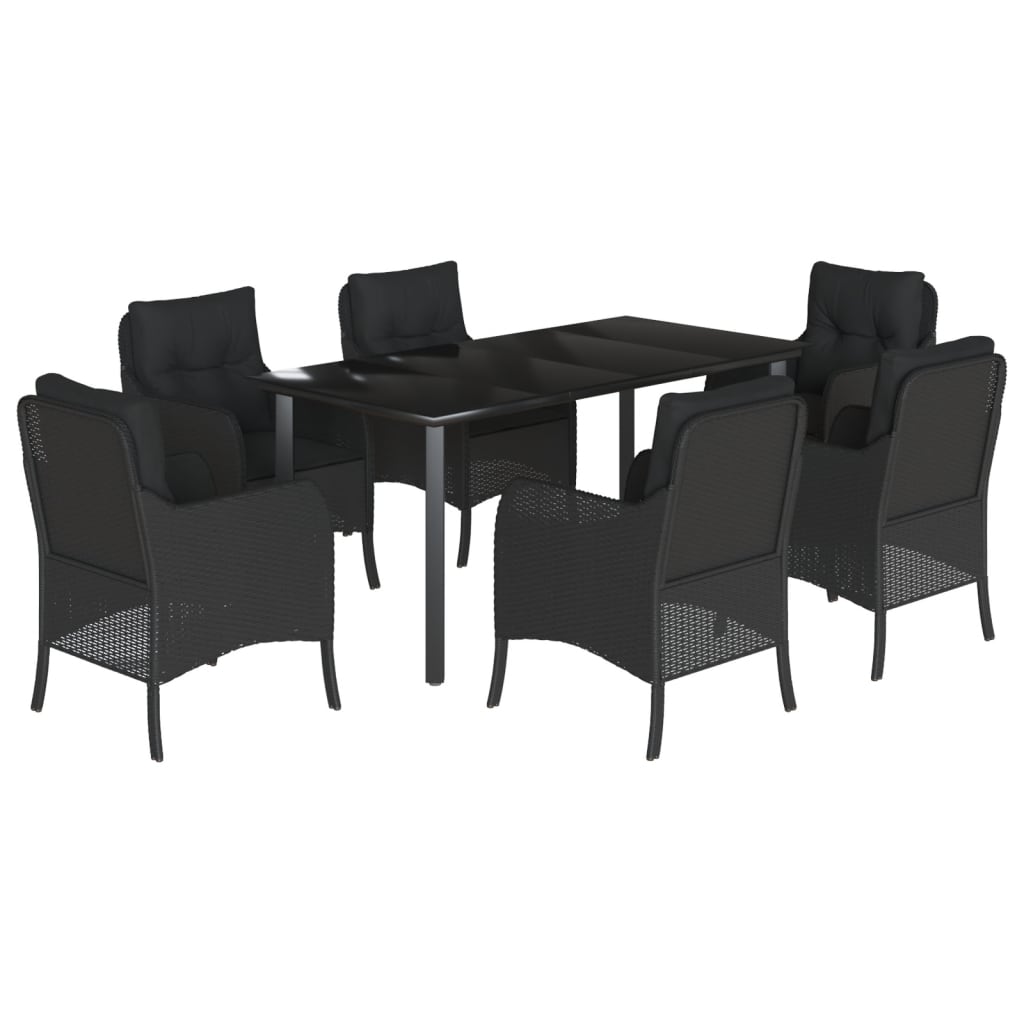 Set da Pranzo da Giardino 7 pz Nero con Cuscini in Polyrattan | homemem39