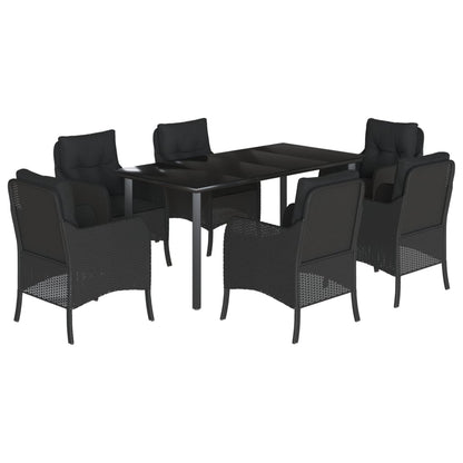 Set da Pranzo da Giardino 7 pz Nero con Cuscini in Polyrattan | homemem39