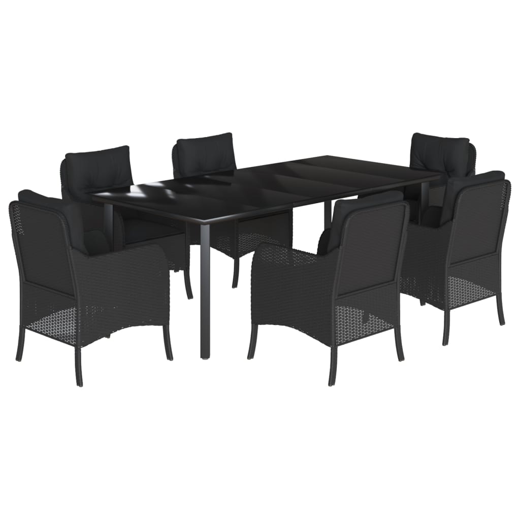 Set da Pranzo da Giardino 7 pz Nero con Cuscini in Polyrattan | homemem39