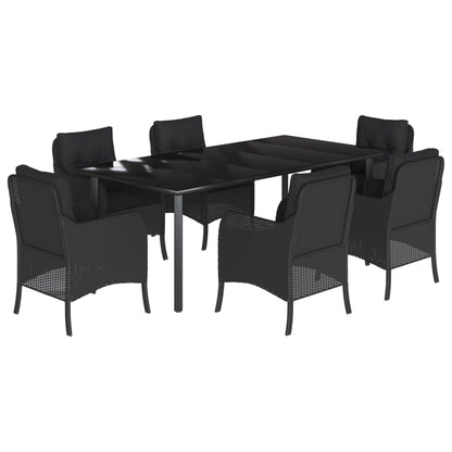Set da Pranzo da Giardino 7 pz Nero con Cuscini in Polyrattan | homemem39
