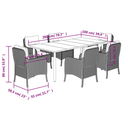 Set da Pranzo da Giardino 7 pz Nero con Cuscini in Polyrattan - homemem39