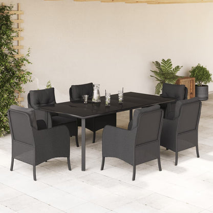 Set da Pranzo da Giardino 7 pz Nero con Cuscini in Polyrattan | homemem39