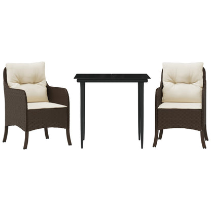 Set da Pranzo da Giardino 3pz con Cuscini in Polyrattan Marrone | homemem39