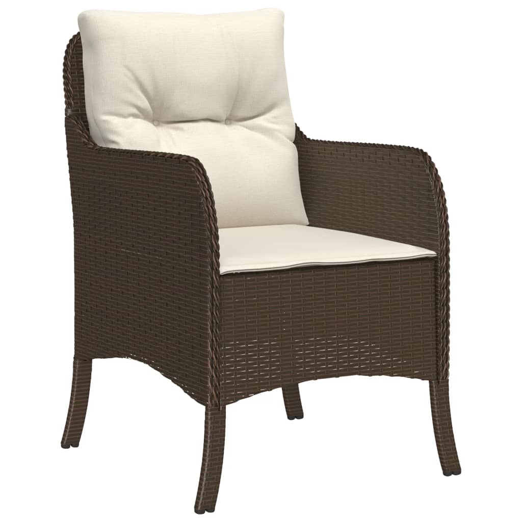Set da Pranzo da Giardino 3pz con Cuscini in Polyrattan Marrone - homemem39