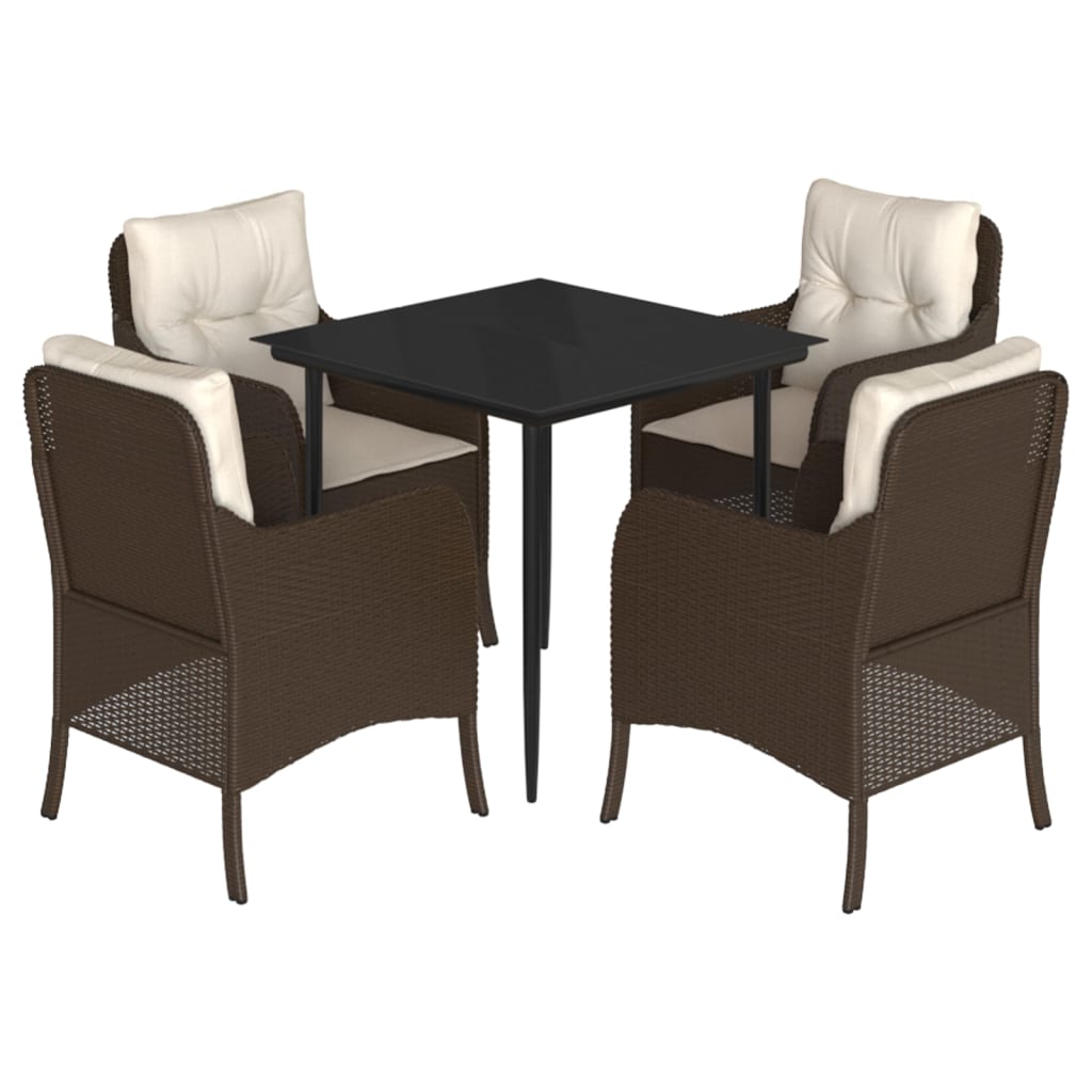 Set da Pranzo da Giardino 5pz con Cuscini in Polyrattan Marrone | homemem39