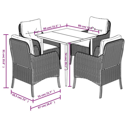 Set da Pranzo da Giardino 5pz con Cuscini in Polyrattan Marrone | homemem39
