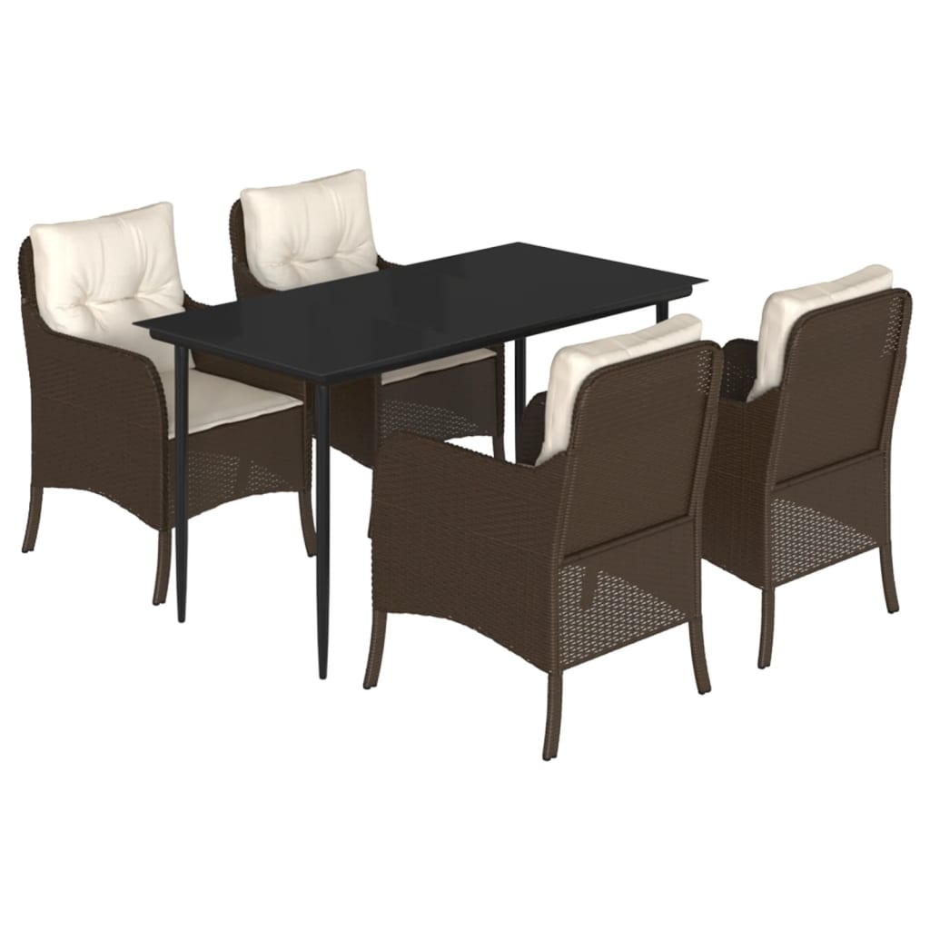 Set da Pranzo da Giardino 5pz con Cuscini in Polyrattan Marrone | homemem39