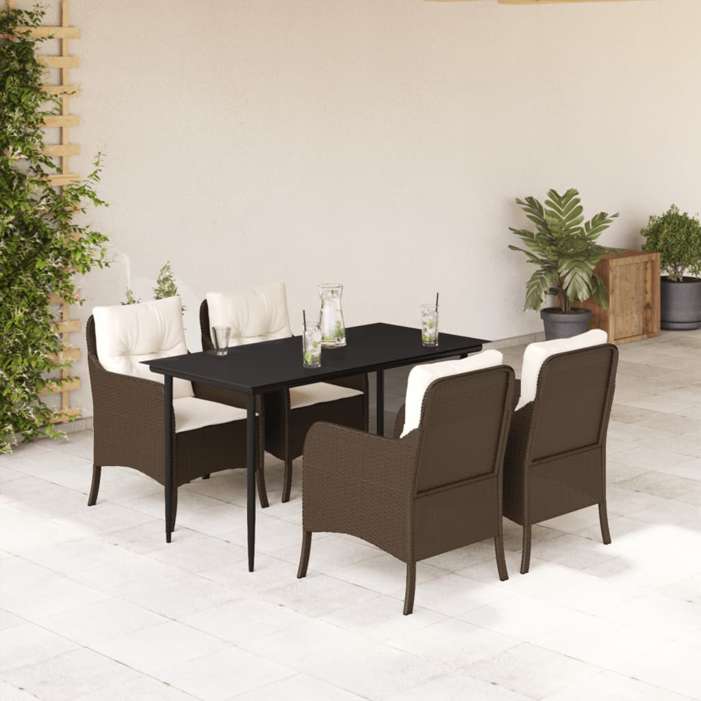 Set da Pranzo da Giardino 5pz con Cuscini in Polyrattan Marrone - homemem39