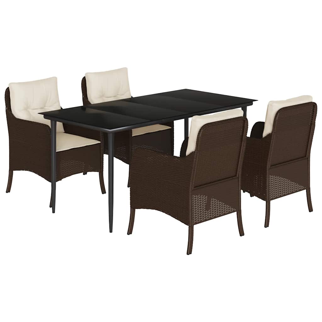 Set da Pranzo da Giardino 5pz con Cuscini in Polyrattan Marrone | homemem39