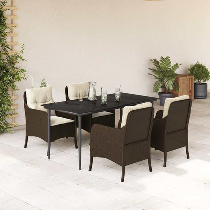 Set da Pranzo da Giardino 5pz con Cuscini in Polyrattan Marrone | homemem39
