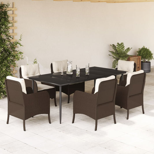 Set da Pranzo da Giardino 7pz con Cuscini in Polyrattan Marrone - homemem39