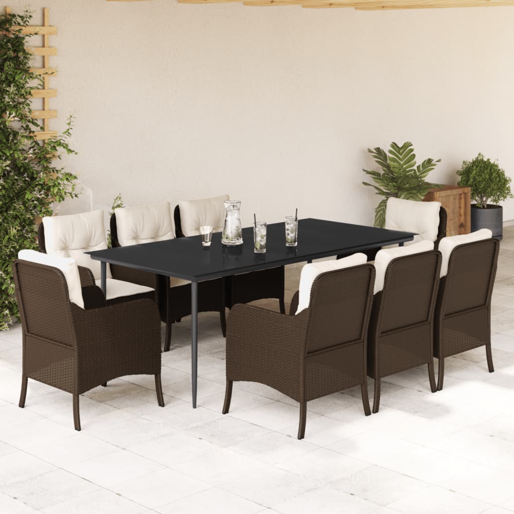 Set da Pranzo da Giardino 9pz con Cuscini Marrone in Polyrattan - homemem39
