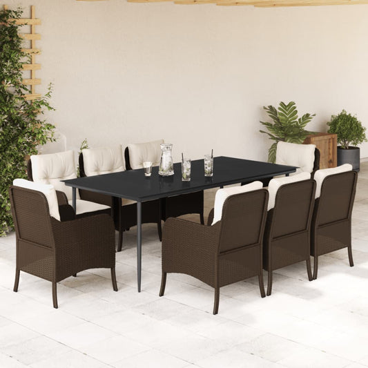 Set da Pranzo da Giardino 9pz con Cuscini Marrone in Polyrattan - homemem39