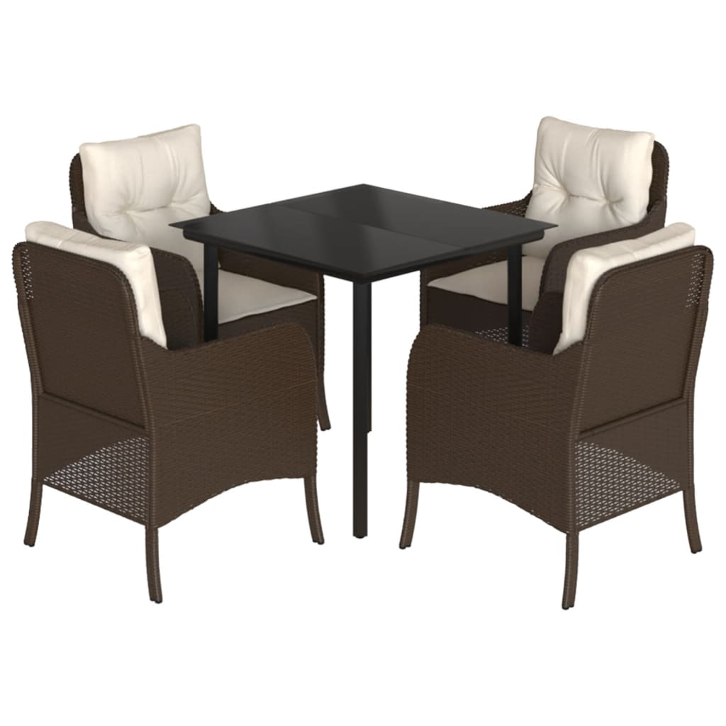 Set da Pranzo da Giardino 5pz con Cuscini in Polyrattan Marrone | homemem39