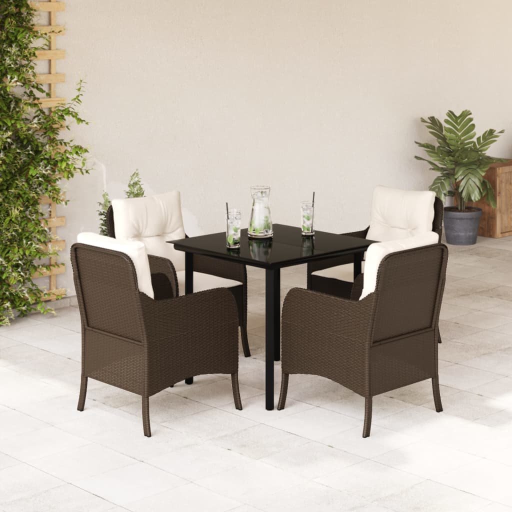 Set da Pranzo da Giardino 5pz con Cuscini in Polyrattan Marrone | homemem39