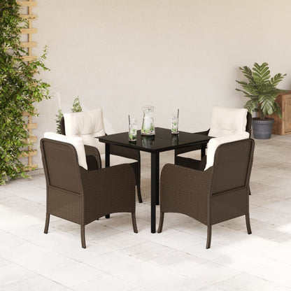 Set da Pranzo da Giardino 5pz con Cuscini in Polyrattan Marrone | homemem39