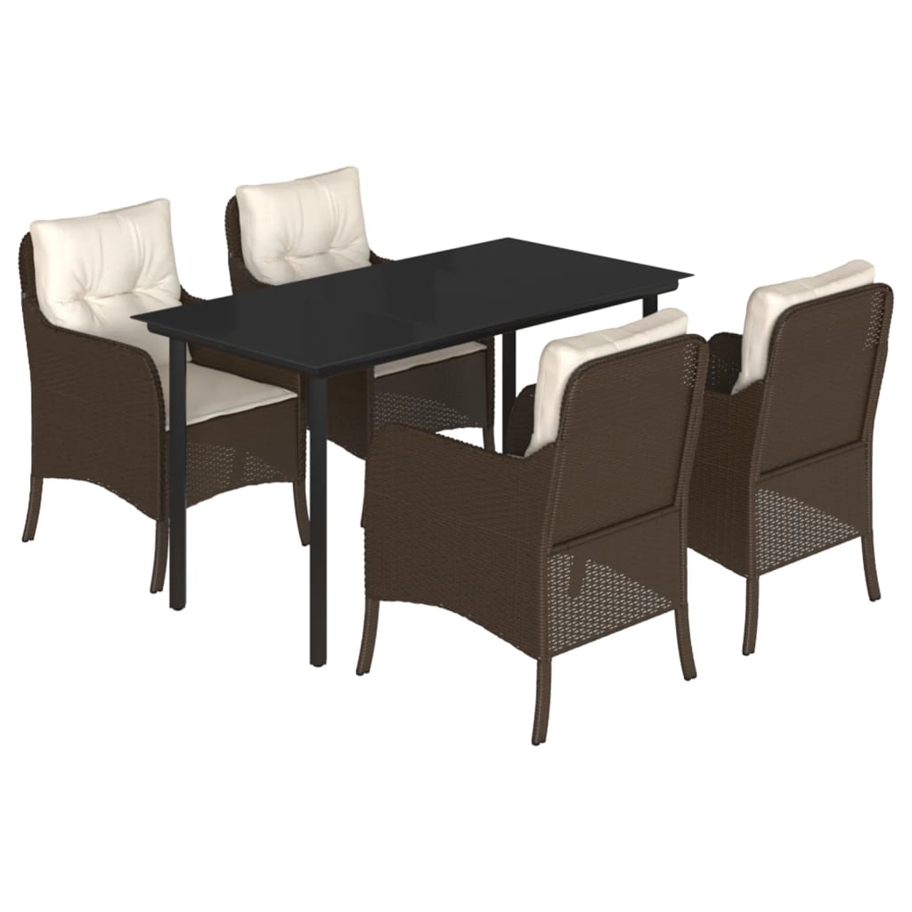 Set da Pranzo da Giardino 5pz con Cuscini in Polyrattan Marrone - homemem39