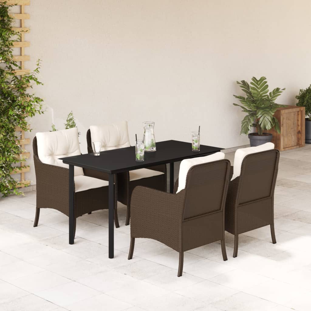 Set da Pranzo da Giardino 5pz con Cuscini in Polyrattan Marrone - homemem39