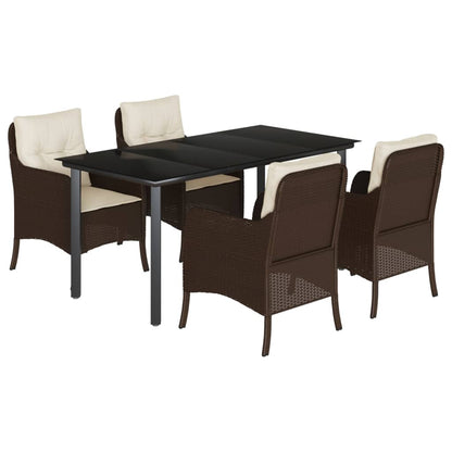 Set da Pranzo da Giardino 5pz con Cuscini in Polyrattan Marrone | homemem39
