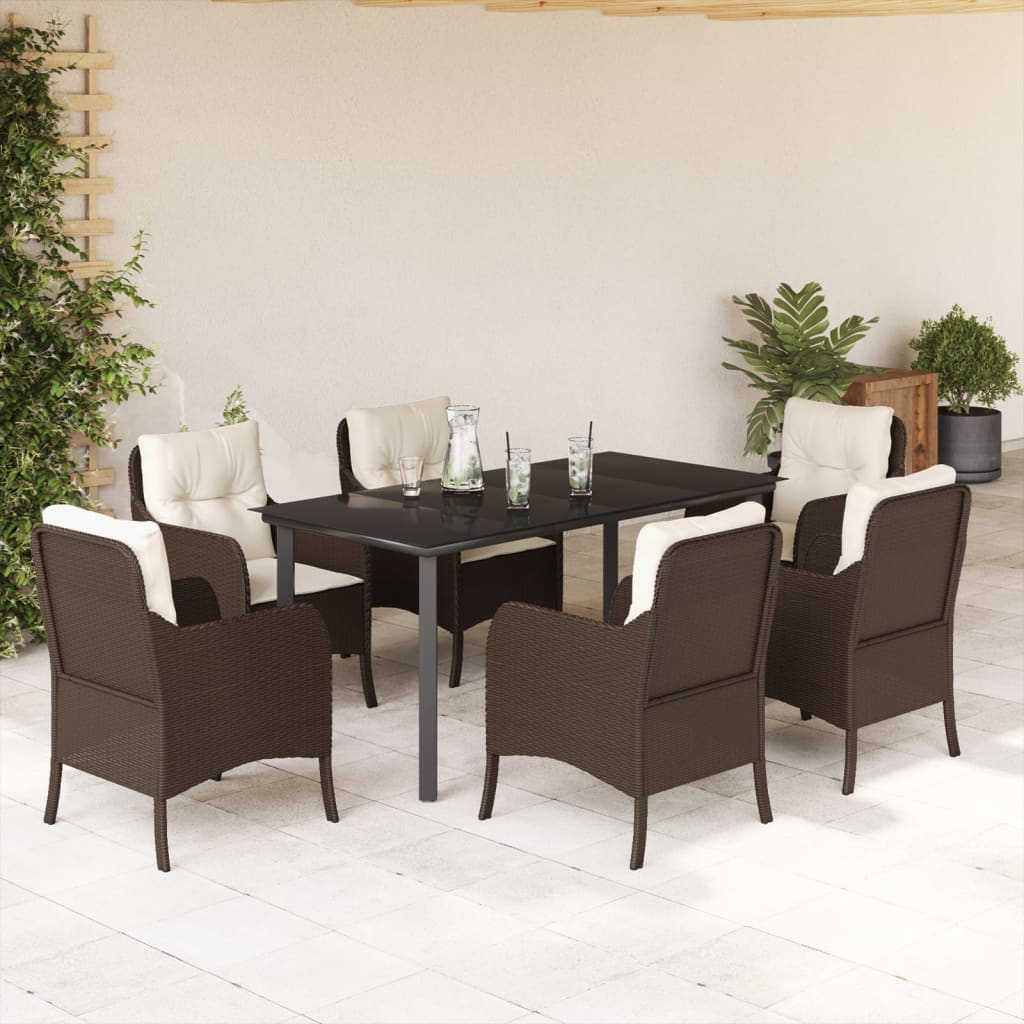 Set da Pranzo da Giardino 7pz con Cuscini in Polyrattan Marrone - homemem39