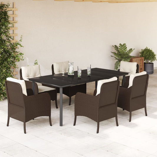 Set da Pranzo da Giardino 7pz con Cuscini in Polyrattan Marrone - homemem39