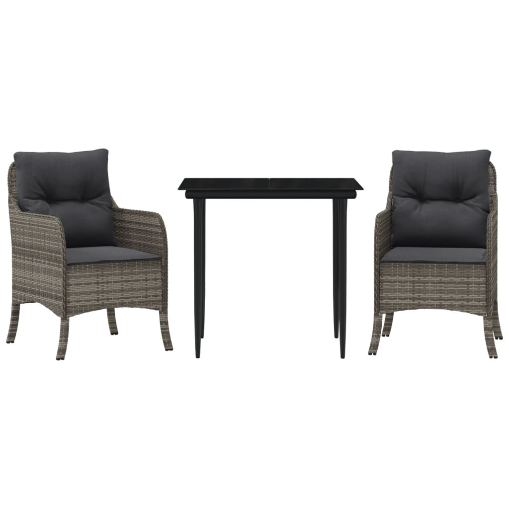 Set da Pranzo da Giardino 3 pz con Cuscini in Polyrattan Grigio | homemem39