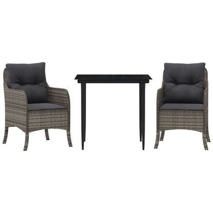 Set da Pranzo da Giardino 3 pz con Cuscini in Polyrattan Grigio | homemem39