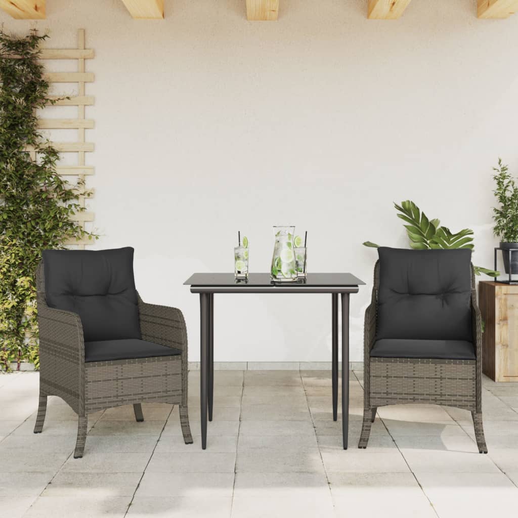 Set da Pranzo da Giardino 3 pz con Cuscini in Polyrattan Grigio - homemem39