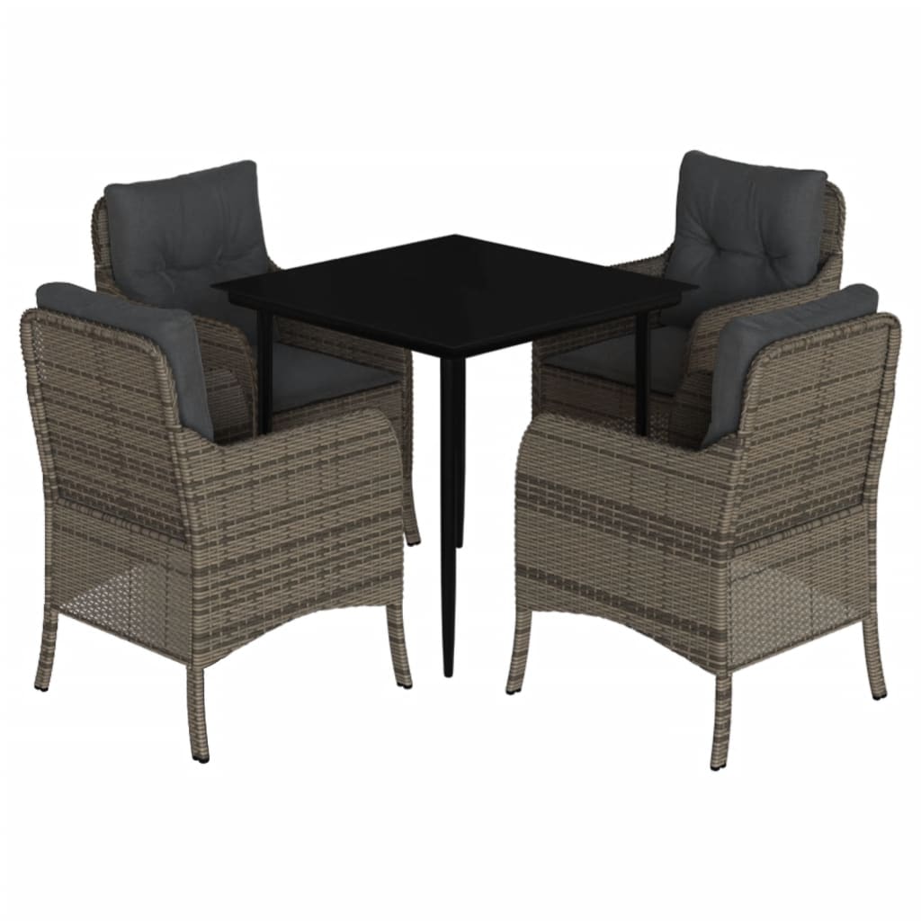 Set da Pranzo da Giardino 5 pz con Cuscini in Polyrattan Grigio | homemem39
