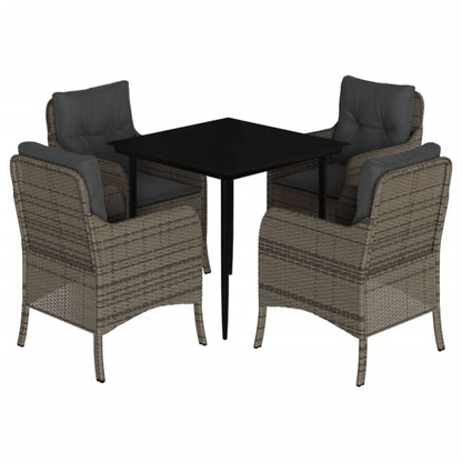 Set da Pranzo da Giardino 5 pz con Cuscini in Polyrattan Grigio - homemem39