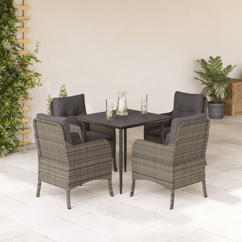 Set da Pranzo da Giardino 5 pz con Cuscini in Polyrattan Grigio | homemem39