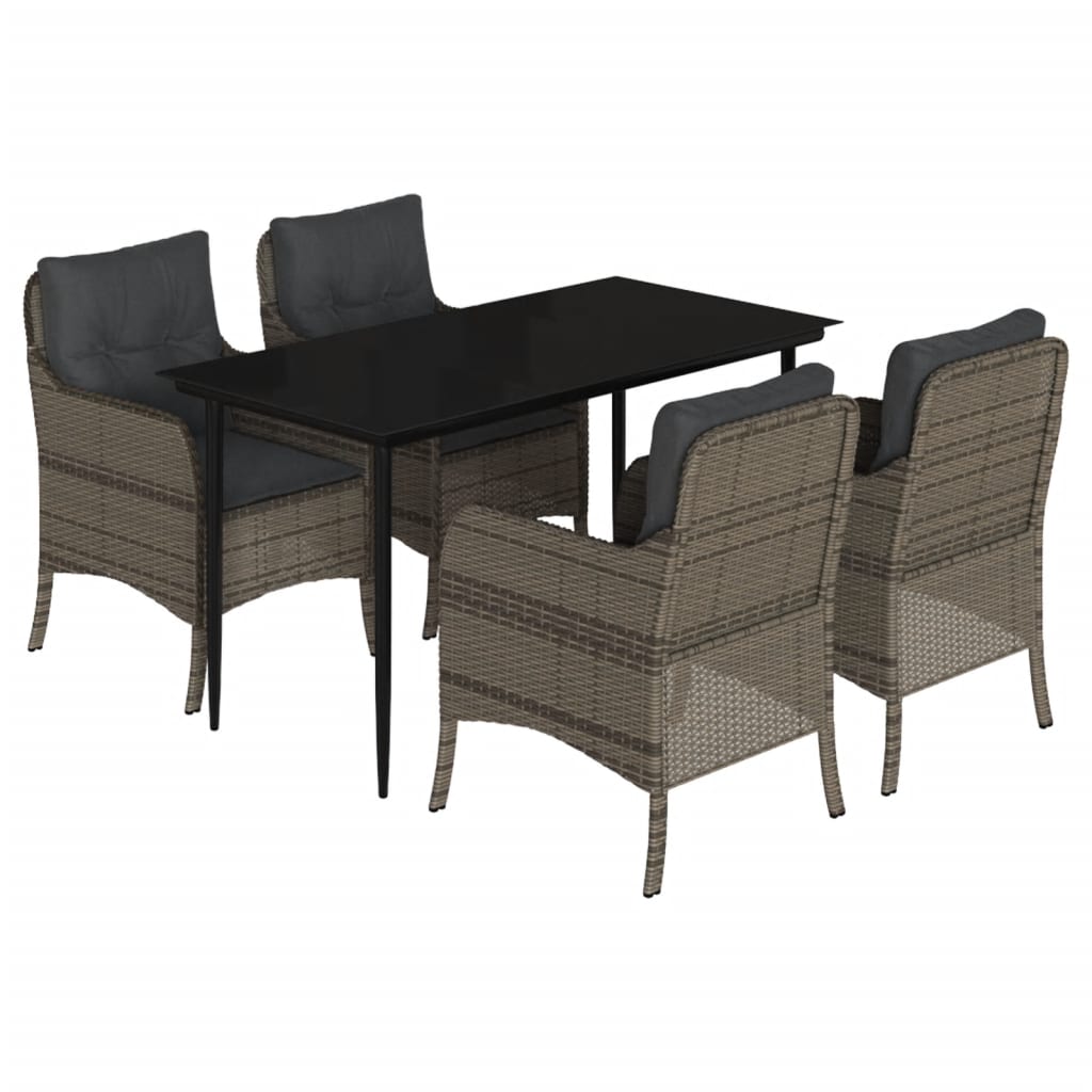 Set da Pranzo da Giardino 5 pz con Cuscini in Polyrattan Grigio | homemem39