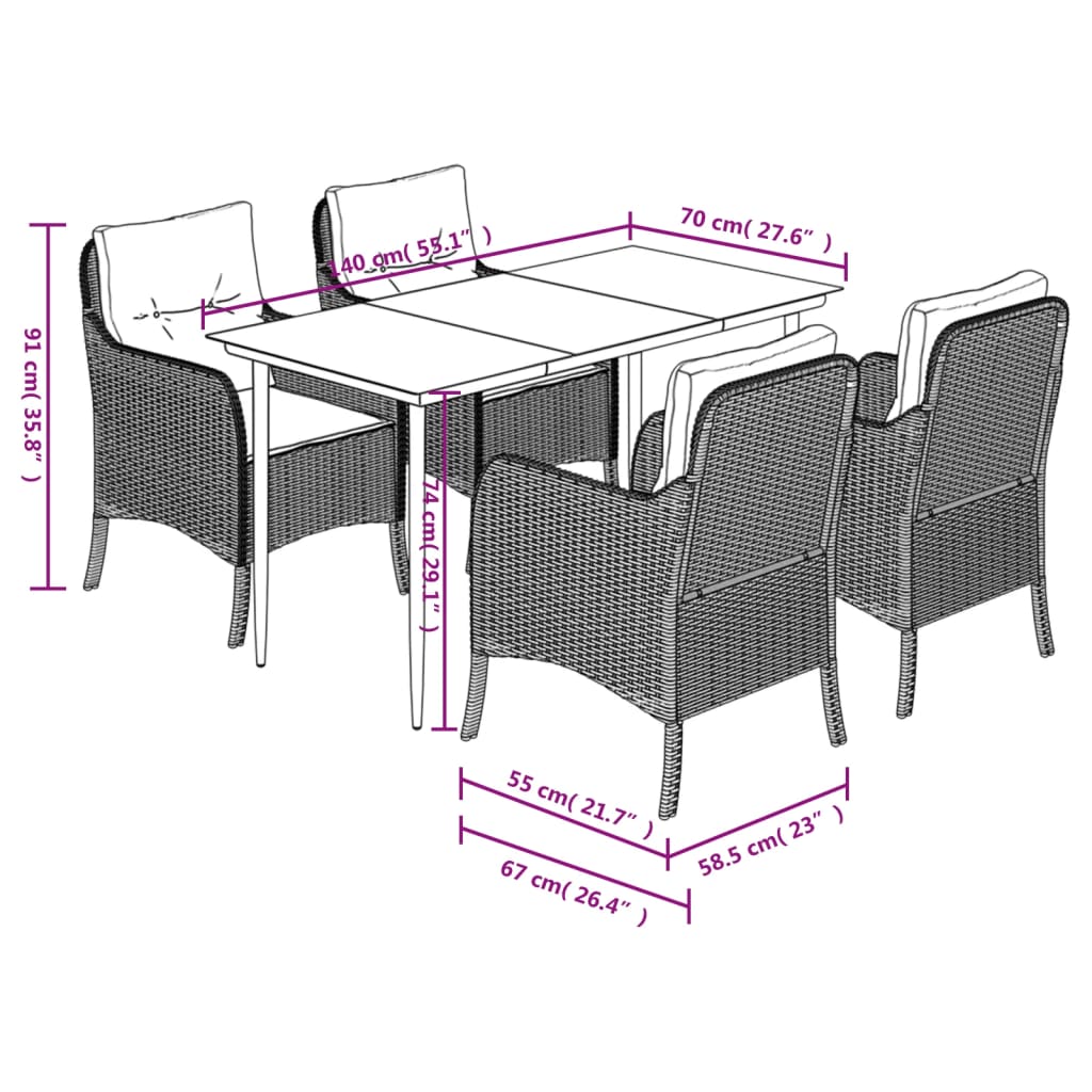 Set da Pranzo da Giardino 5 pz con Cuscini in Polyrattan Grigio | homemem39