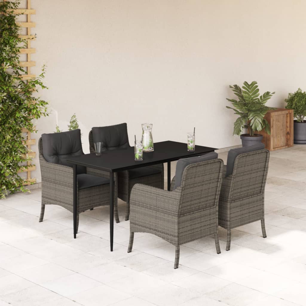 Set da Pranzo da Giardino 5 pz con Cuscini in Polyrattan Grigio | homemem39