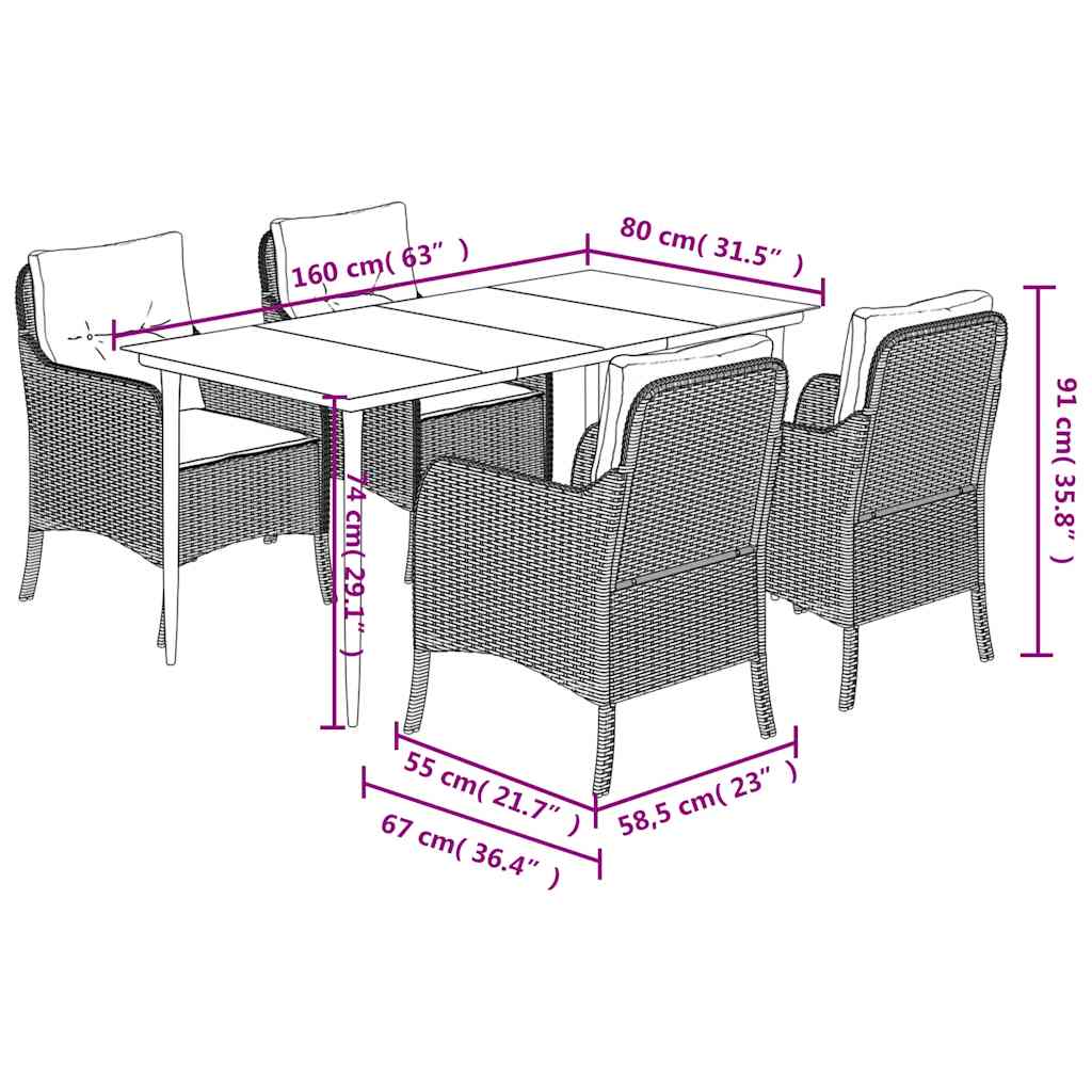 Set da Pranzo da Giardino 5 pz con Cuscini in Polyrattan Grigio | homemem39