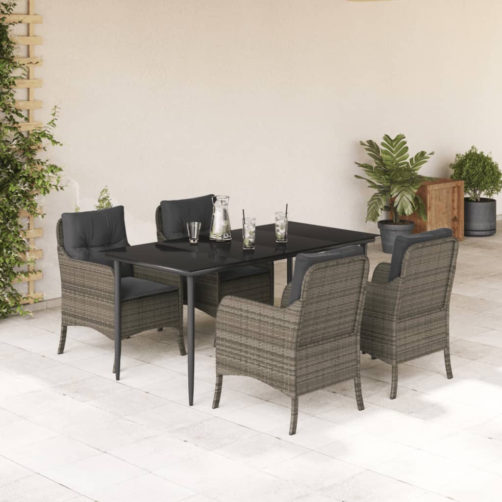 Set da Pranzo da Giardino 5 pz con Cuscini in Polyrattan Grigio - homemem39