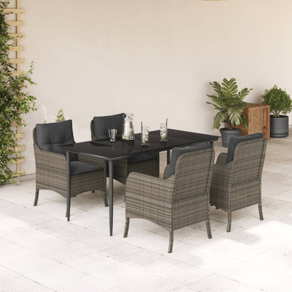Set da Pranzo da Giardino 5 pz con Cuscini in Polyrattan Grigio - homemem39
