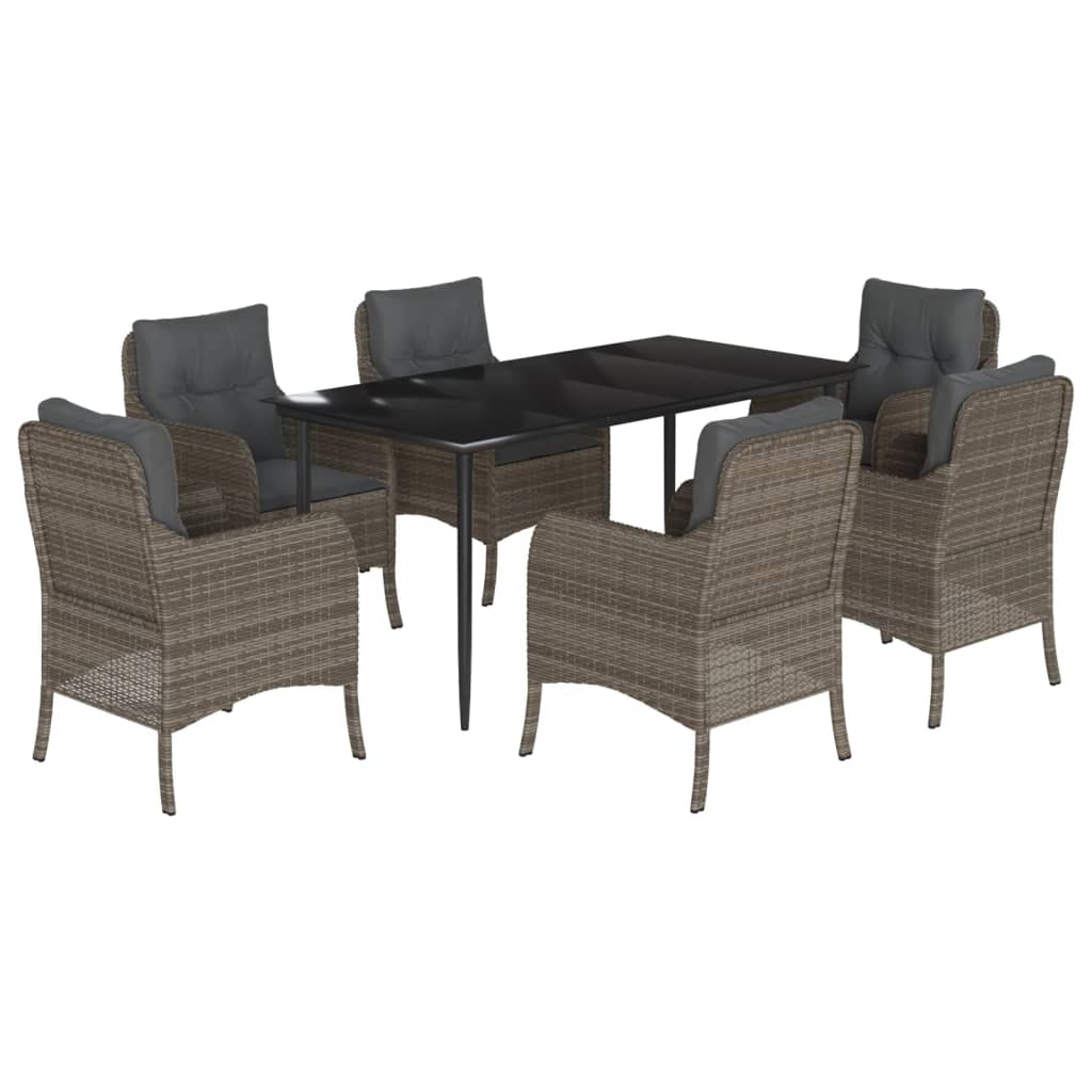 Set da Pranzo da Giardino 7 pz con Cuscini in Polyrattan Grigio | homemem39