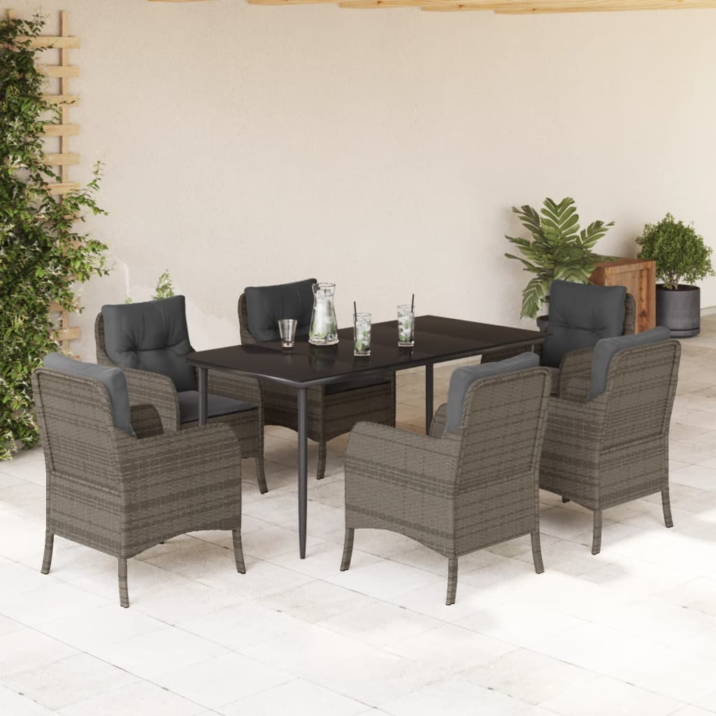 Set da Pranzo da Giardino 7 pz con Cuscini in Polyrattan Grigio - homemem39