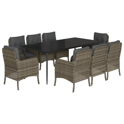 Set da Pranzo da Giardino 9 pz con Cuscini in Polyrattan Grigio - homemem39