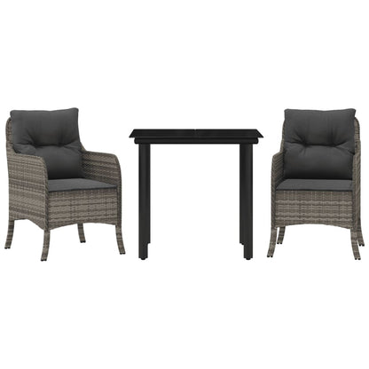 Set da Pranzo da Giardino 3 pz con Cuscini in Polyrattan Grigio | homemem39